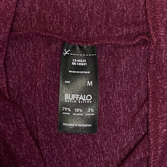 Buffalo David Bitton Burgundy Raglan Long Sleeve Marled Knit Tee Shirt M - Picture 11 of 12